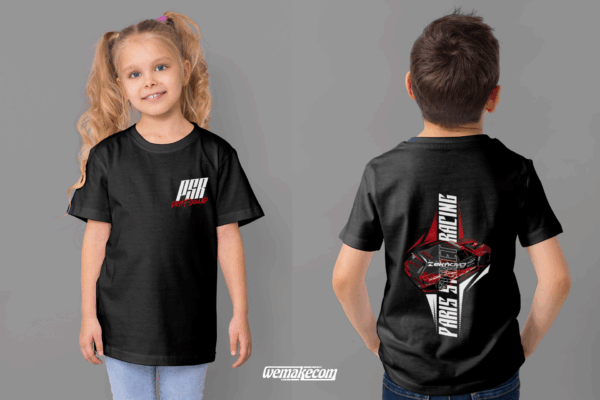 t-shirt classic PSR paris street racing enfant noir face et dos